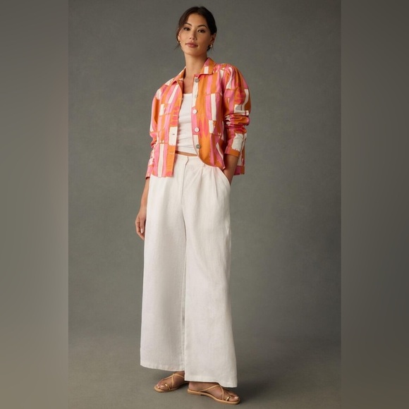 Anthropologie Porridge Ria Printed Shirt Jacket Medium Orange bold colorful pink - Picture 5 of 11